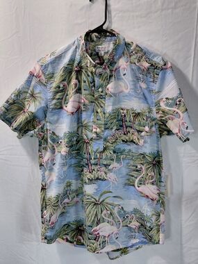 Cactus Pink & Blue Flamingo Tropical Print Button-Down Shirt